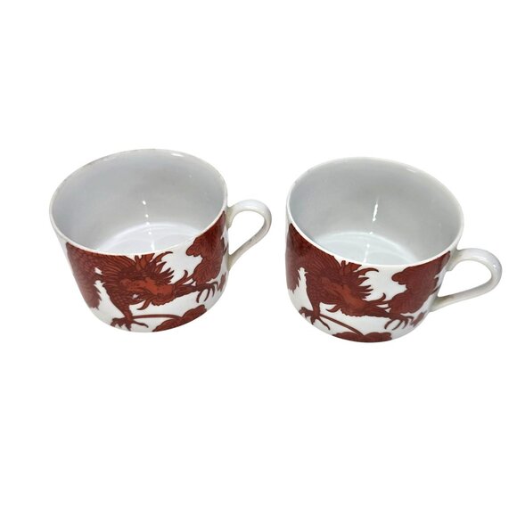 Fitz and Floyd Temple Dragon Porcelain Cups Set Red White Vintage Design JE116 - Picture 2 of 8